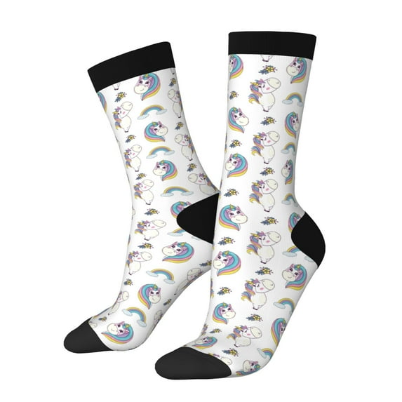 KLL Funny Kawaii Unicorns Dancing Print Cool Socks Men's Women's Crew Socks Funny Crazy Novelty Stockings