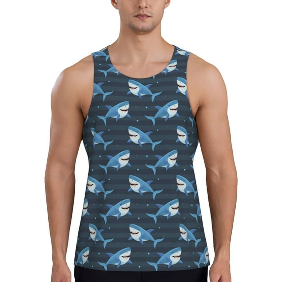 KLL Funny Sharks Print Men's Muscle Gym Workout Stringer Tank Tops Bodybuilding Fitness T-Shirts Tank Tops Men-XX-Large