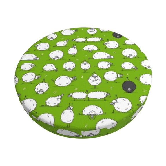 KLL Funny Sheep Doing Yoga Round Bar Chair Cushion Cover 13 inch ,Bar Stool Protector with Elastic, Soft Washable