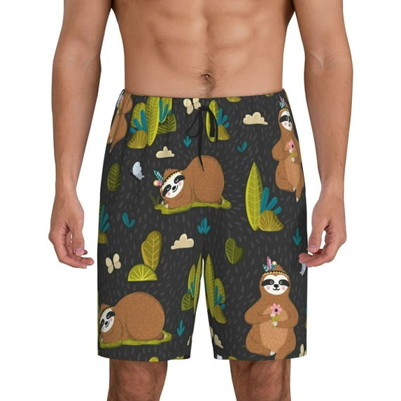 KLL Funny Sloths In The Forest for Men's 1-Pack Shorts,Sleep Pajama Shorts for Men Soft Pj Shorts Men's Pajama Bottoms Sleepwear -XX-Large