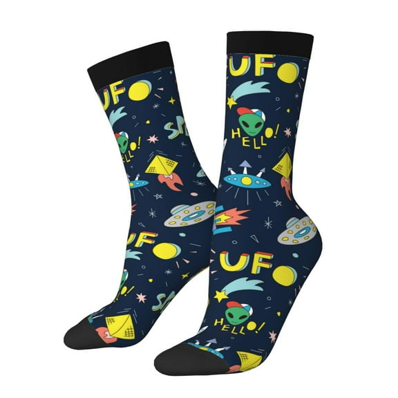 KLL Funny Spaceships Print Cool Socks Men's Women's Crew Socks Funny Crazy Novelty Stockings