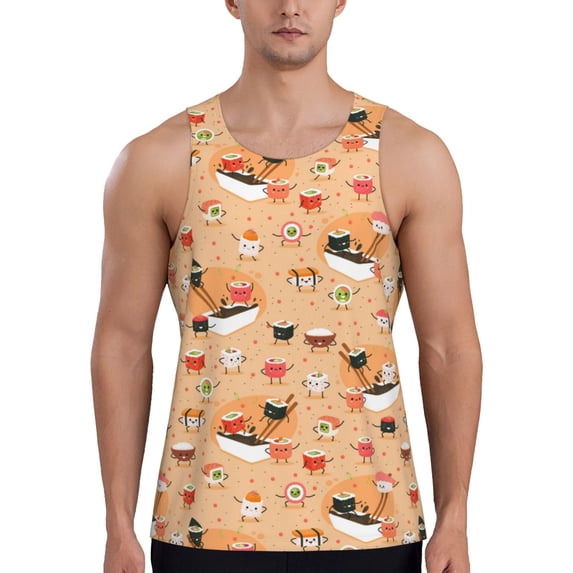 KLL Funny Sushi Print Men's Muscle Gym Workout Stringer Tank Tops Bodybuilding Fitness T-Shirts Tank Tops Men-XX-Large