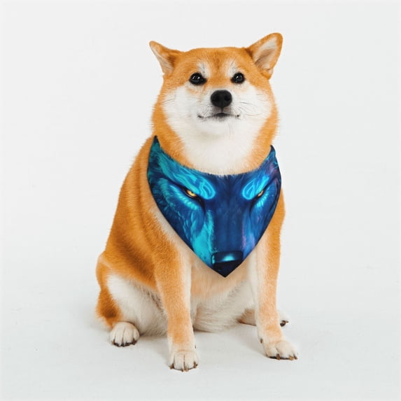 KLL Futuristic Blue Light Wolf Dog Bandanas,Triangle Reversible Pet Scarf for Small Medium Large and Extra Large Dogs-Medium