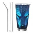 thumbnail image 1 of KLL Futuristic Blue Light Wolf Print 40oz Stainless Steel Insulated Car Cup with Spillproof Lid - Keep Your Drink Hot or Cold on the Go-Straw Three-piece Set, 1 of 8