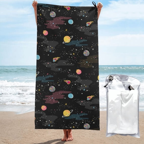 KLL Galaxy Microfiber Beach Towel Fast Drying,Extra Large 27.5"x55" Sand Free Beach Towel Super Lightweight Towels