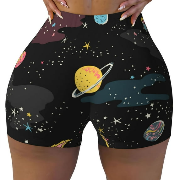 KLL Galaxy Pattern Workout Shorts for Women Scrunch Short Gym Yoga Running Sport Active Exercise Fitness Shorts