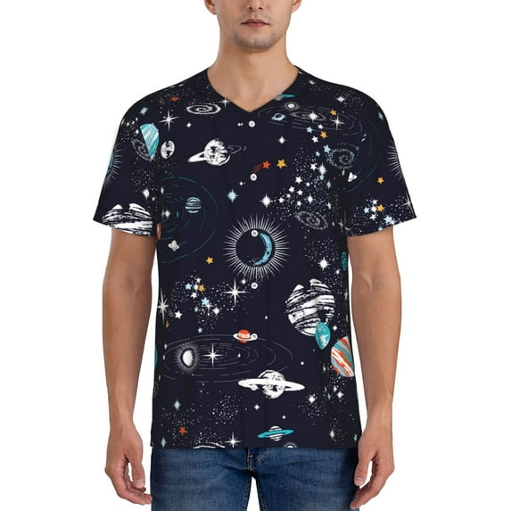KLL Galaxy2 for Men's Baseball Shirts,Short Sleeve Casual Shirts Button Down Shirt for Men Beach Summer Wedding Shirt-3X-Large