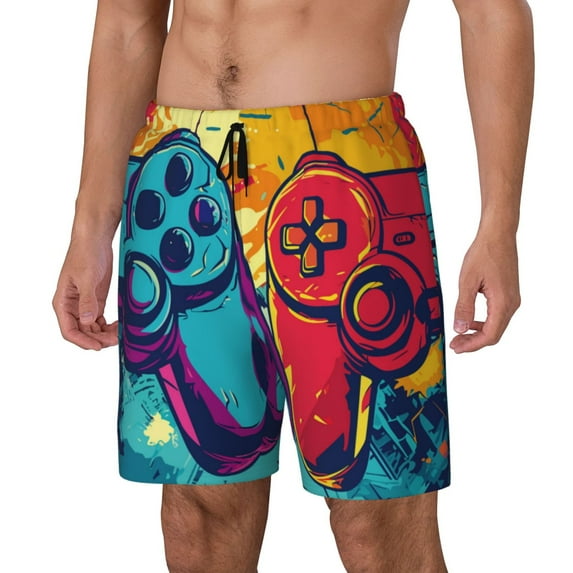 KLL Gaming for Mens Swim Trunks Quick Dry Swim Shorts with Built-in Compression Liner Funny Swimwear Bathing Suits-Small