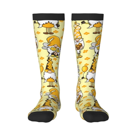 KLL Garden Honeybee Gnomes Print Cool Socks Men's Women's Crew Socks Funny Crazy Novelty Stockings