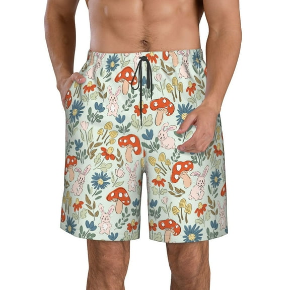 KLL Garden Of Little Bunnies Men's Casual Summer Beach Shorts Hawaiian Shorts with Pockets-3X-Large