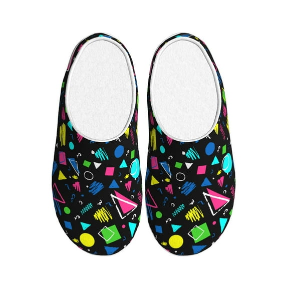 KLL Geometric 1980s Styled Pattern Adult Unisex Cozy Slippers,Fuzzy Slip-on Slippers TPR Sole Slippers Comfort Plush Home Footwear for Indoor & Outdoor-39/40