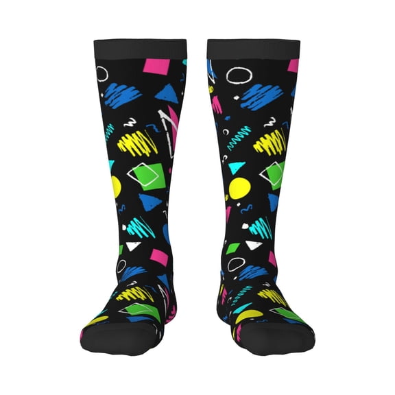 KLL Geometric 1980s Styled Print Cool Socks Men's Women's Crew Socks Funny Crazy Novelty Stockings