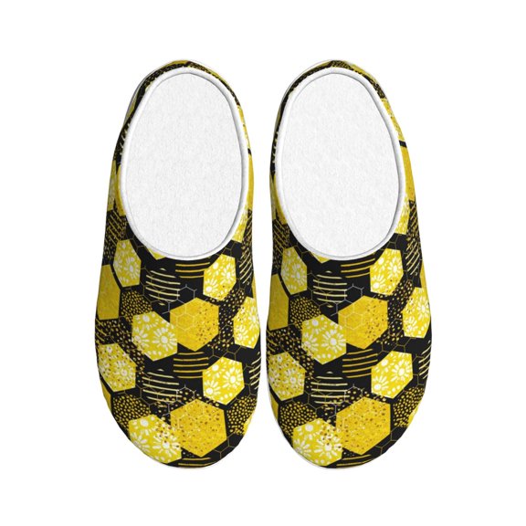 KLL Geometric Pattern with Bee Pattern Adult Unisex Cozy Slippers,Fuzzy Slip-on Slippers TPR Sole Slippers Comfort Plush Home Footwear for Indoor & Outdoor-13