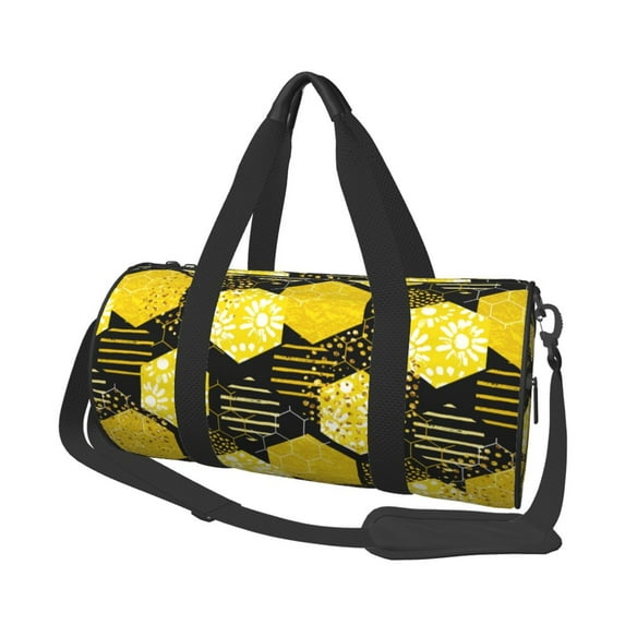 KLL Geometric Pattern with Bee Duffle Bag For Men Women Sport Gym Fitness Tote Travel Training Workout Basketball Football Weekender