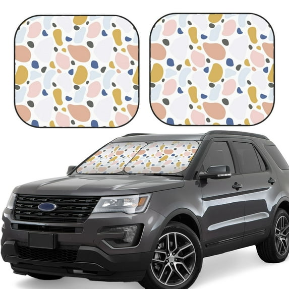 KLL Geometric Spots Windshield Sun Shade 2-Piece Foldable Car Front Window Sunshade for Most Sedans SUV Truck- Small