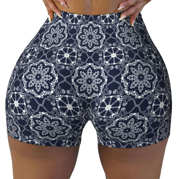 KLL Geometry Flower Pattern Workout Shorts for Women Scrunch Short Gym Yoga Running Sport Active Exercise Fitness Shorts
