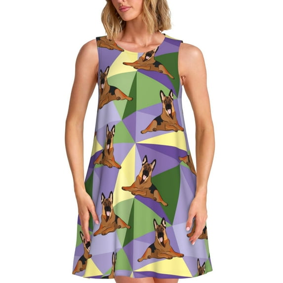 KLL German Shepherd Dog Pattern Womens Summer Dresses 2025,Loose Round Neck Sleeveless Sundresses Tank Dresses with Pockets