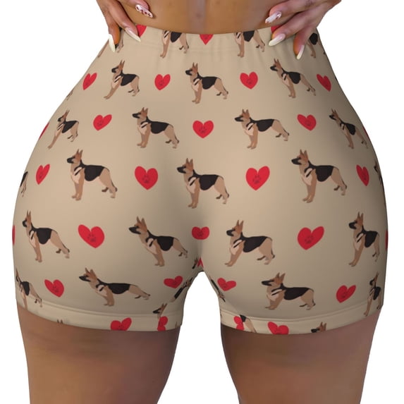 KLL German Shepherd Dog Pattern Workout Shorts for Women Scrunch Short Gym Yoga Running Sport Active Exercise Fitness Shorts