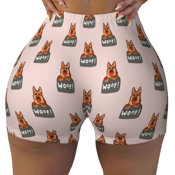KLL German Shepherd Dog Pattern Workout Shorts for Women Scrunch Short Gym Yoga Running Sport Active Exercise Fitness Shorts