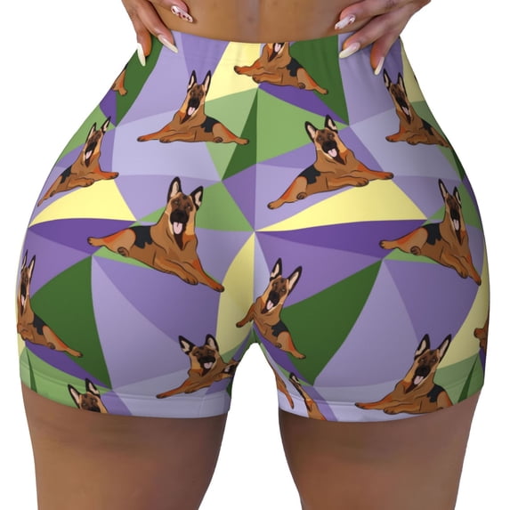 KLL German Shepherd Dog Pattern Workout Shorts for Women Scrunch Short Gym Yoga Running Sport Active Exercise Fitness Shorts