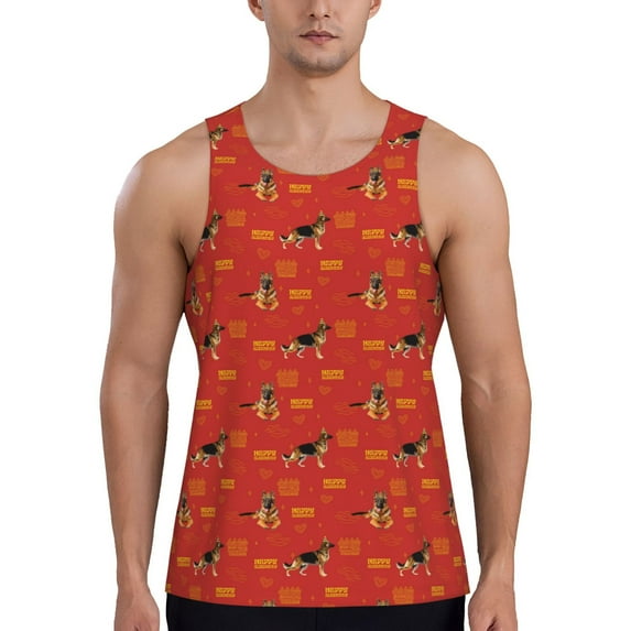 KLL German Shepherd Dog Print Men's Muscle Gym Workout Stringer Tank Tops Bodybuilding Fitness T-Shirts Tank Tops Men-3X-Large