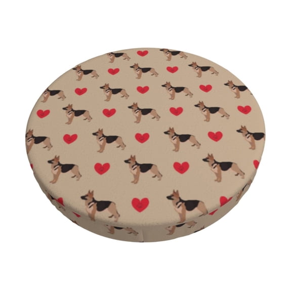 KLL German Shepherd Dog Round Bar Chair Cushion Cover 13 inch ,Bar Stool Protector with Elastic, Soft Washable