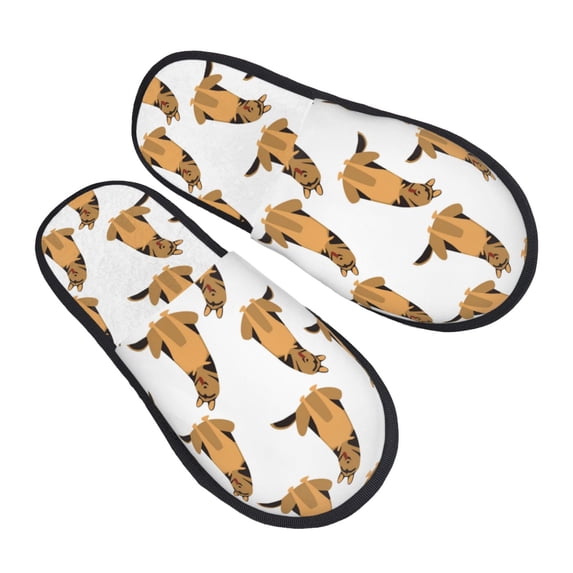 KLL German Shepherd Dog Slippers for Women Men House Slip on Indoor Outdoor Bedroom Furry Fleece Lined Ladies Comfy Anti-Skid Rubber Hard Sole-Medium