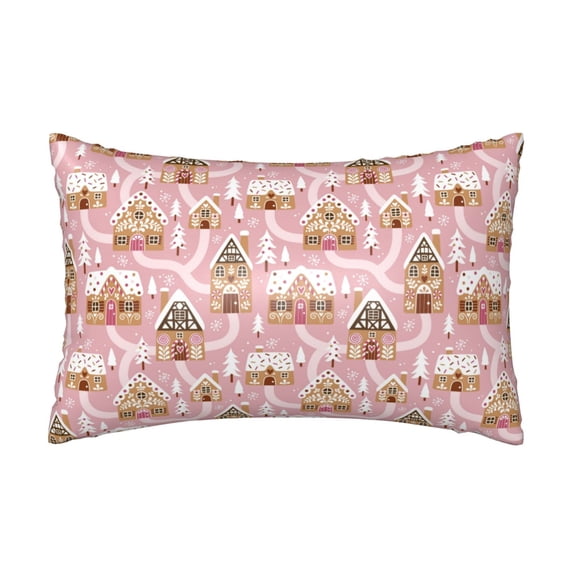 KLL Gingerbread Houses Pink Wonderland Pattern Silk Pillowcase for Hair and Skin Standard Size 20"X 30" Soft Breathable Pillow Covers for Sleeping