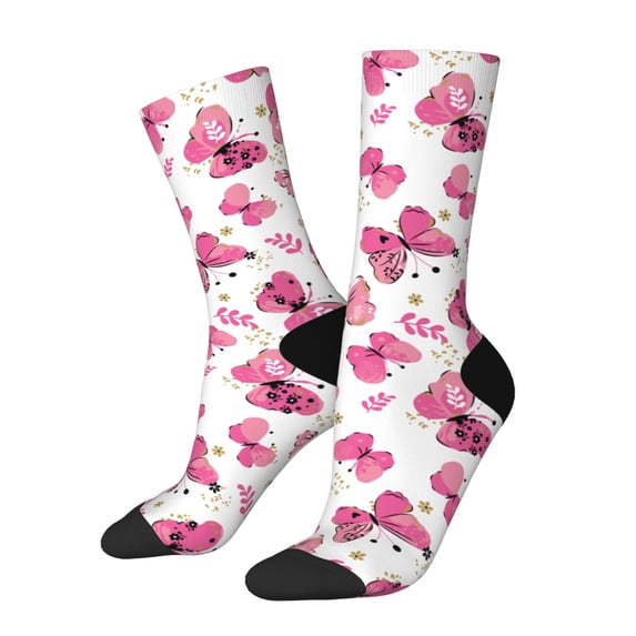 KLL Girl Butterfly Print Cool Socks Men's Women's Crew Socks Funny Crazy Novelty Stockings