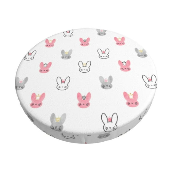 KLL Girl Rabbit Round Bar Chair Cushion Cover 14 inch ,Bar Stool Protector with Elastic, Soft Washable