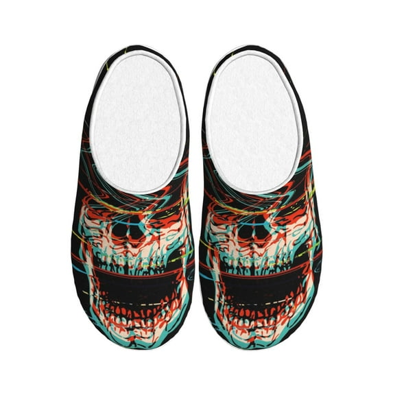 KLL Glitch Screaming Skull Pattern Adult Unisex Cozy Slippers,Fuzzy Slip-on Slippers TPR Sole Slippers Comfort Plush Home Footwear for Indoor & Outdoor-37/38