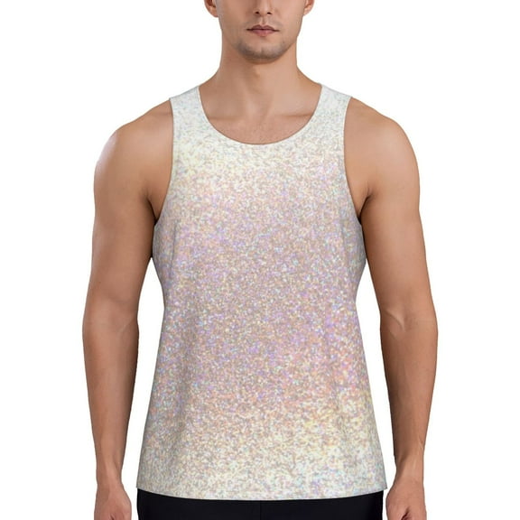 KLL Glitter Light Pearl Print Men's Muscle Gym Workout Stringer Tank Tops Bodybuilding Fitness T-Shirts Tank Tops Men-3X-Large