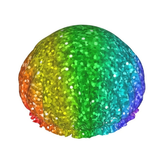 KLL Glitter Rainbow Pattern Shower Cap & Bath Cap for Women,Reversible Oversized Waterproof Shower Caps for all Hair Lengths,Elastic Reusable Bathing Hair Cap
