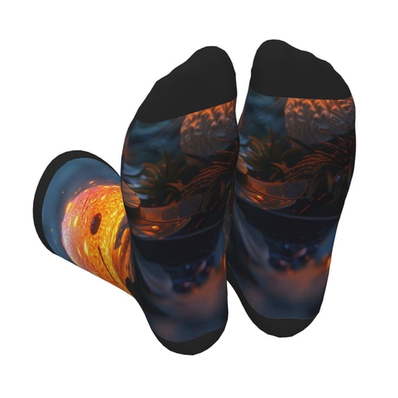 KLL Glowing Mushroom In Forest Print Cool Socks Men's Women's Crew Socks Funny Crazy Novelty Stockings
