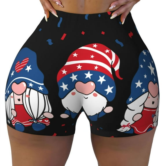 KLL Gnome Independence Day Pattern Workout Shorts for Women Scrunch Short Gym Yoga Running Sport Active Exercise Fitness Shorts