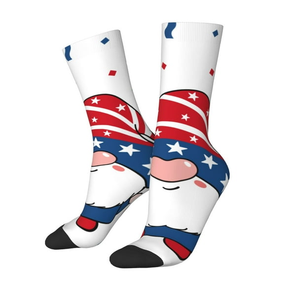 KLL Gnome Independence Day Print Cool Socks Men's Women's Crew Socks Funny Crazy Novelty Stockings