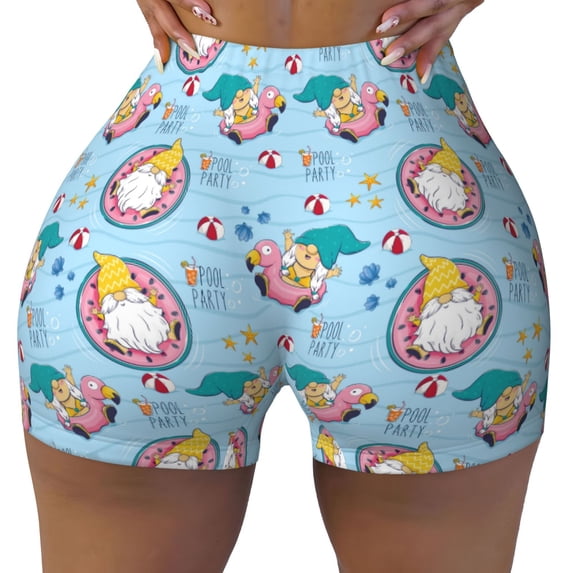 KLL Gnome Pool Party Pattern Workout Shorts for Women Scrunch Short Gym Yoga Running Sport Active Exercise Fitness Shorts