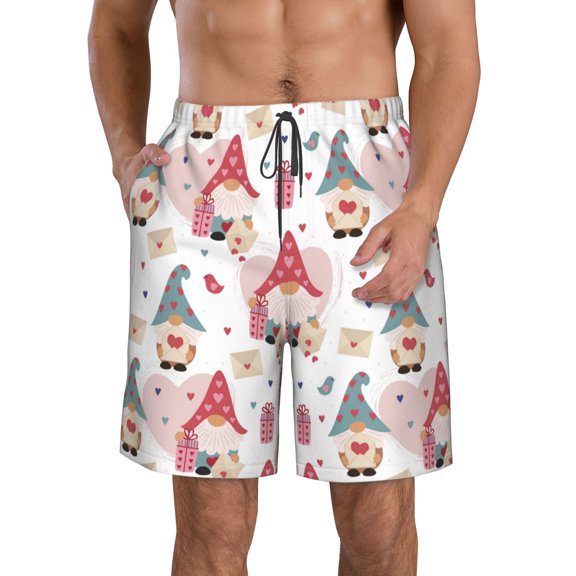 KLL Gnome With Love Letter Men's Casual Summer Beach Shorts Hawaiian Shorts with Pockets-Small