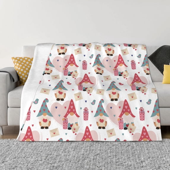 KLL Gnome With Love Letter Print Fleece Throw Blanket, Horizontal Fleece Bedding Cute Soft Blankets Comfy Fleece Flannel Plush Home Decor for Couch & Bed -50"x40"