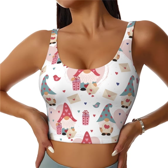 KLL Gnome With Love Letter for Workout Tank Tops for Women,U Back Fitness Top Built in Shelf Bras Padded Fit for Yoga Gym-X-Large