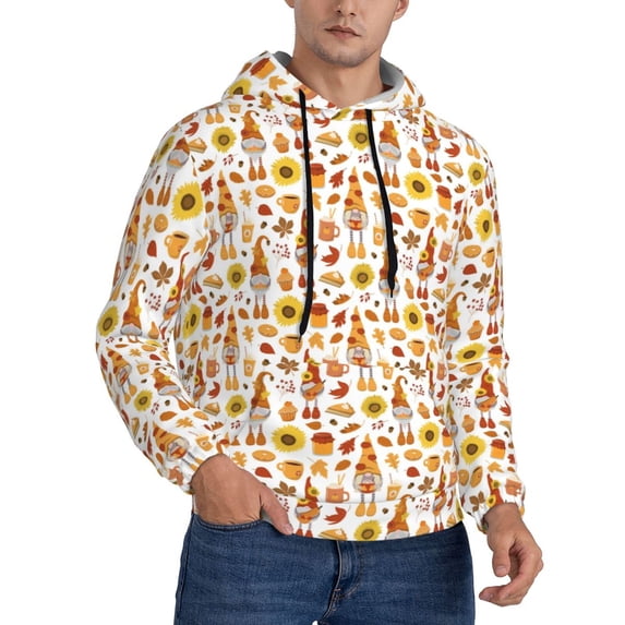 KLL Gnomes Autumn Harvest Print Mens Hoodie Long Sleeve Casual Pullover Hooded Sweatshirt Fashion Drawstring Hoodies with Pocket-3X-Large