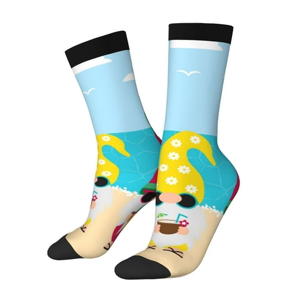 KLL Gnomes On The Beach Print Cool Socks Men's Women's Crew Socks Funny Crazy Novelty Stockings