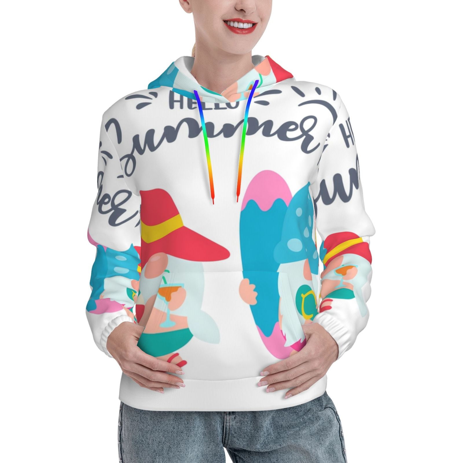 Christmas hot sale printed mid-length pocket hooded long-sleeved sweater main image 0