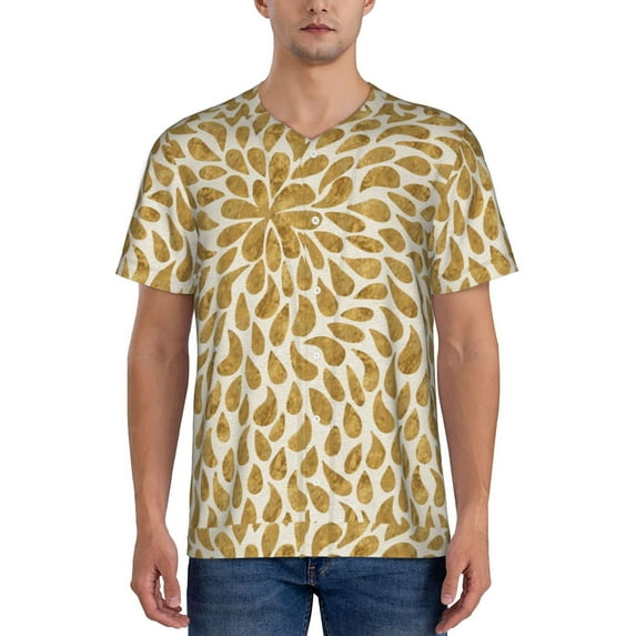 KLL Gold Drops for Men's Baseball Shirts,Short Sleeve Casual Shirts Button Down Shirt for Men Beach Summer Wedding Shirt-XX-Large