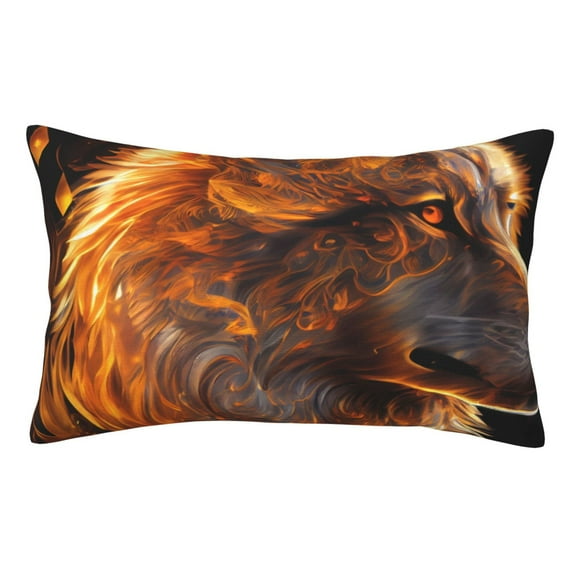 KLL Gold Flame Pattern Wolf Pillow Covers Envelope Closure,Super Soft and Cozy Fuzzy Fleece Pillow Case Cover (No pillow core) 16"x24"