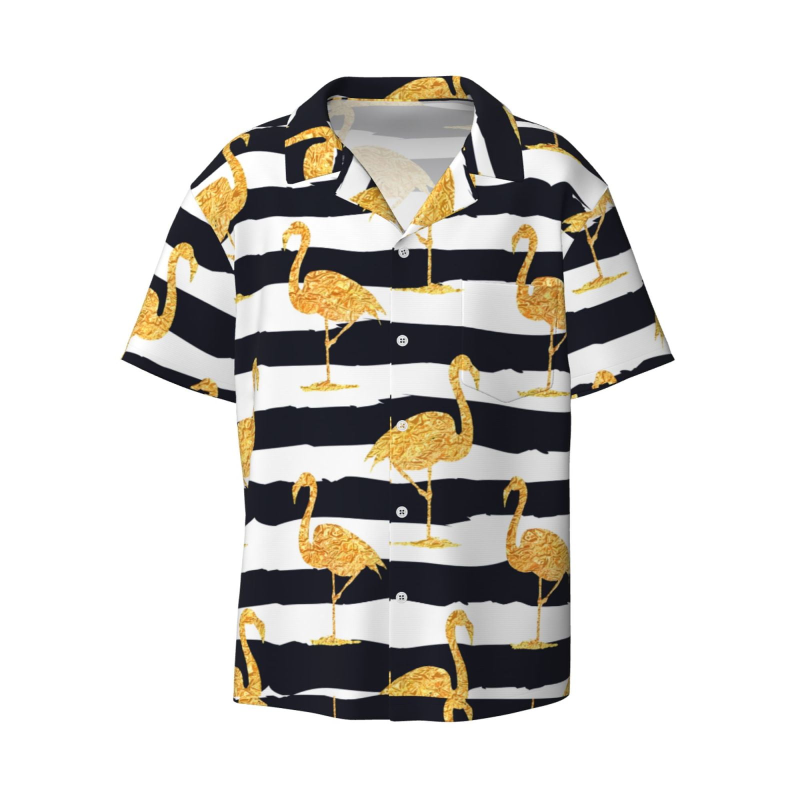 KLL Gold Flamingo Print Men's Shirt Short Sleeve Button Down Summer ...
