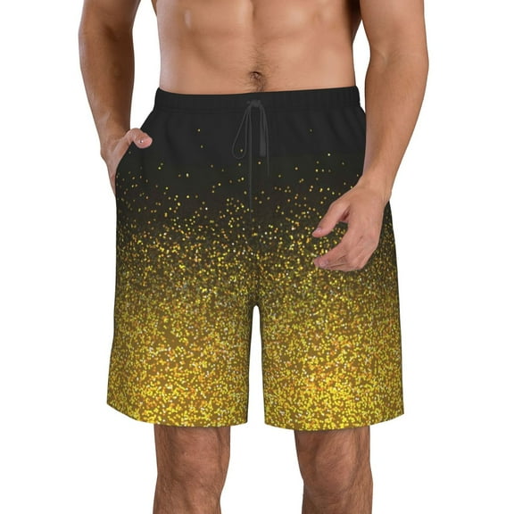 KLL Gold Glitter Gradient Men's Casual Summer Beach Shorts Hawaiian Shorts with Pockets-Small