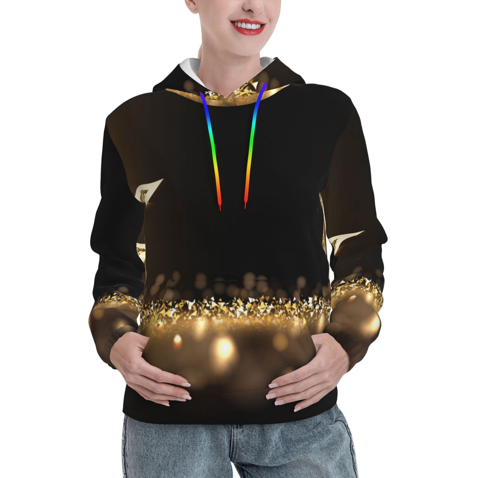 Gold Glitter Floral Pattern Print Men Women Pullover Hoodie