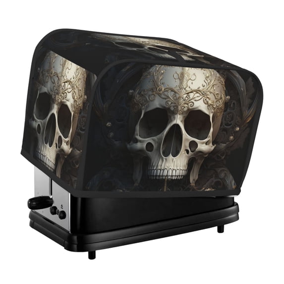 KLL Gold Pattern Skull Print 2 Slice Toaster Dust Covers Kitchen Small Appliance Cover with 2 Pockets,Can hold Jam Spreader Knife & Toaster Tongs (11.4 x 7.9 x 7.5)