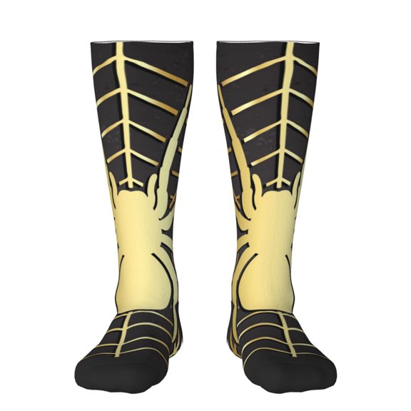 KLL Gold Spider On The Web Print Cool Socks Men's Women's Crew Socks Funny Crazy Novelty Stockings
